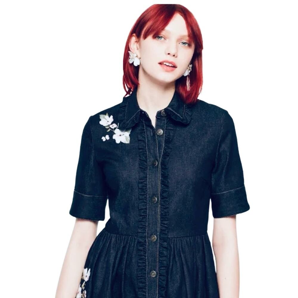 Kate Spade Embroidered Denim Shirt Dress Size 2 - Picture 8 of 14